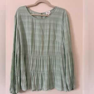 Ava James Green Ruffle Babydoll Boho Top Size Large EUC